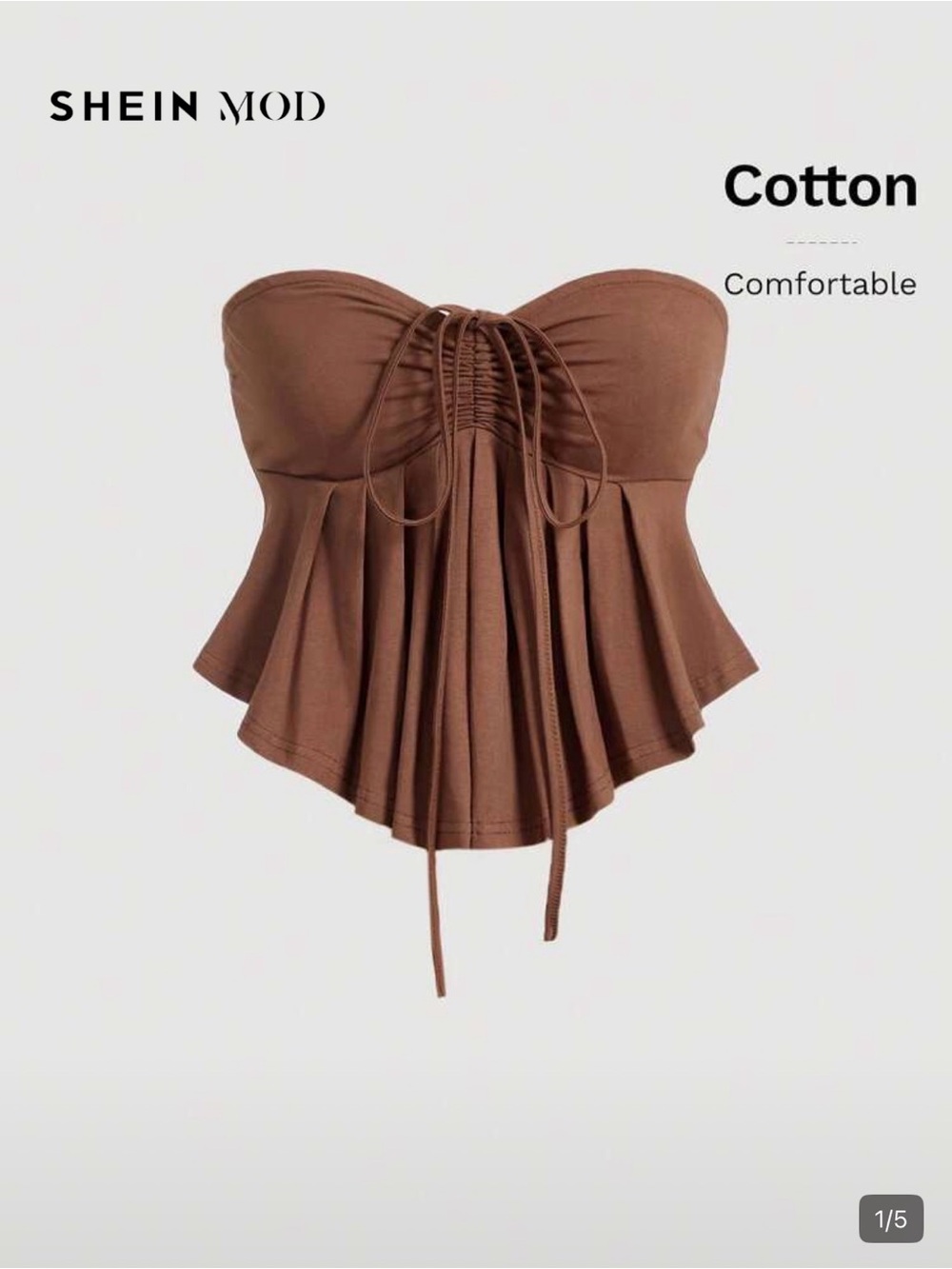 SHEIN Brown Strapless Ruched Peplum Crop Top
